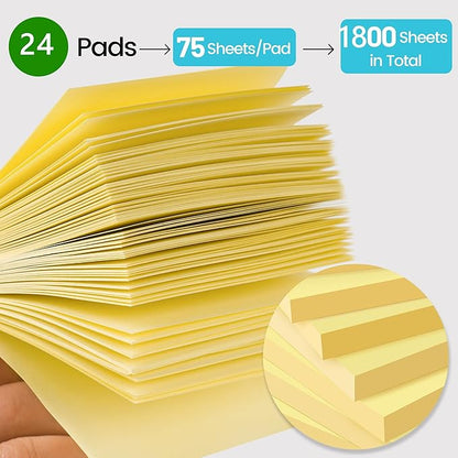 (24 Pack) Sticky Notes 3x3 in Canary Yellow, Clean Removal, Recyclable, Self-Stick Pads, Easy to Post for Home, Office, Notebook