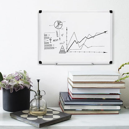 Amazon Basics Magnetic Dry Erase Whiteboard, 24"W x 18"H, Aluminium Frame, Silver/White