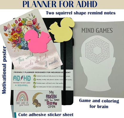 ADHD Planner for Adults - The Undated Monthly Weekly Daily Focus and Productivity Planner Organizer Notebook for Neurodivergent Brains - Organization , Goal Setting , Habit Tracker , Time Management , Gifts for Men and Women with ADD