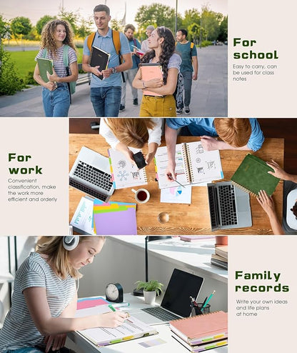 Hardcover Spiral Notebook journal with Removable Dividers Tabs, 300 Pages Leather 5 Subject Notebook College Ruled, 100GMS A5 Notebooks for Work School Note taking,Lined Journal for Women,A5-Green