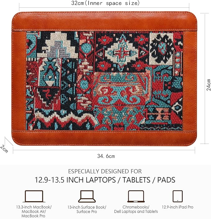 13-13.3 Inch Laptop Sleeve Compatible With MacBook Pro 13 M2(2022) M1(2021) Genuine Leather Laptop Case, Laptop Cover Compatible With MacBook Air 13 M3 M2 M1(2020) Laptop Protective Pouch,Brown