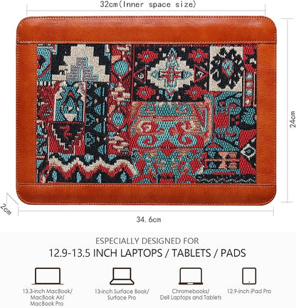 13-13.3 Inch Laptop Sleeve Compatible With MacBook Pro 13 M2(2022) M1(2021) Genuine Leather Laptop Case, Laptop Cover Compatible With MacBook Air 13 M3 M2 M1(2020) Laptop Protective Pouch,Brown