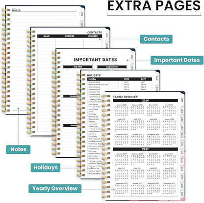 2026 Planner, Weekly and Monthly Planner for Women, January 2026 to December 2026, Pretty Hardcover 2026 Calendar Planner Book with Tabs, Inner Pocket, Spiral Bound, Perfect Office Home School Supplies - 6.3" x 8.5", Painted Horizon