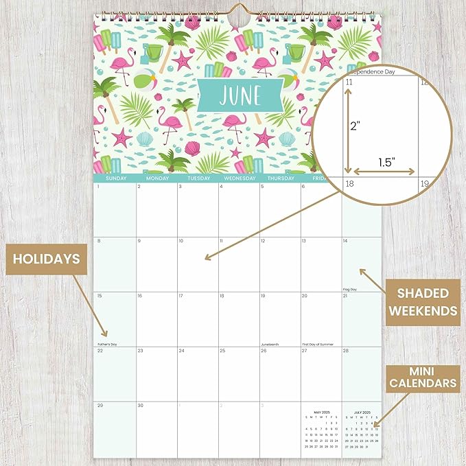 bloom daily planners 2025 Calendar Year Monthly Hanging Wall Calendar (January 2025 through December 2025) - Large 11” x 17” - Holiday Icons