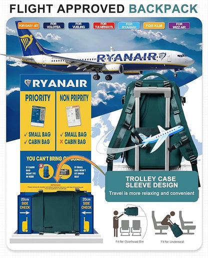 Small Carry on Backpack, Mini Travel Backpack Airplane Approved Weekender Bag for Women Men, Water Resistant Lightweight Daypack with Shoe Compartment, Laptop Backpack for Business, Peacock Blue