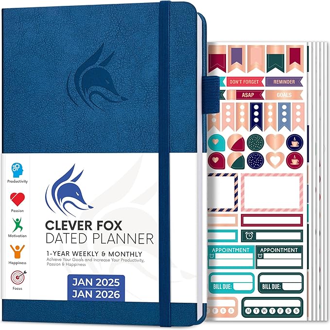 Clever Fox Dated Planner 2025-2026 – Weekly Life Planner Notebook for Goal Setting & Time Management – Planner with Habits Tracker, to-do List & Dated Pages – A5, Lasts 1 Year (Mystic Blue)
