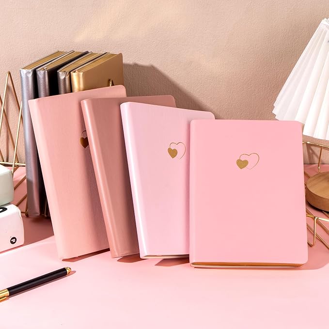 CAGIE Lined Journal Notebook for Women and Girls 256 Pages Cute Diary with Heart-Shaped Leather Journals for Writing A5 Soft Cover Notebooks for Work School (Pink Gradient, A5)