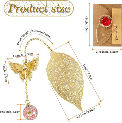 Bookmark with Gift Card,Golden Leaf Book Mark, Rose Flower Craft Gift Card Envelope, Gift for Family, Friend, Kid, Book Lovers rosepw