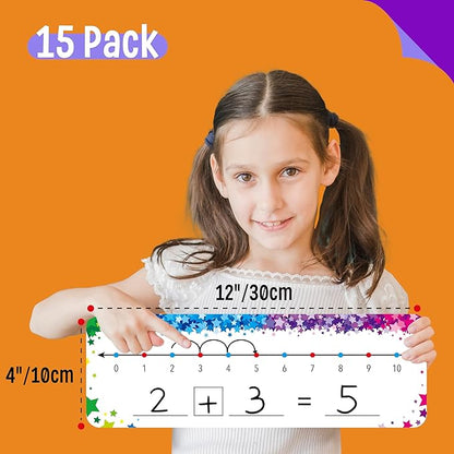 15 PCS Number Line Dry Erase Boards, Writable and Erasable Double Sided Board-0-10 on One Side & 0-20 on Other Side Math White Board for Kids, Students, Classroom and Home (12” x 4”, Colorful Stars)