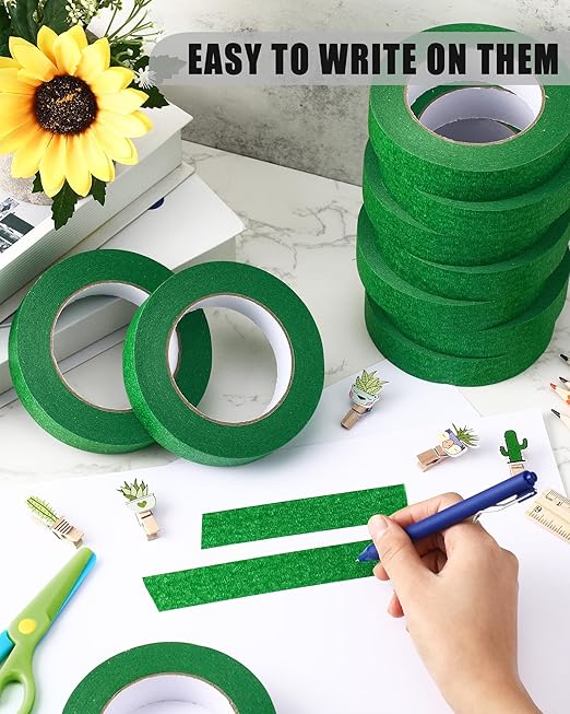 Fainne Green Painters Masking Tape Bulk 1 Inch x 55 Yard, General Purpose Paint Band Removable Adhesive Tape Multi Surface Roll for Painting Labeling School Supplies(15 Pcs)