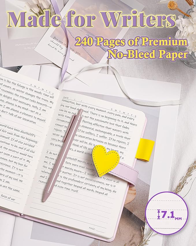 Journal for Women and Girls with Heart Buckle, 240 Pages Girls Diary Journal with Pen for Writing, Cute Daily Writing Journals for Women, Pretty Journaling Hardcover Notebooks(Lavender Purple)