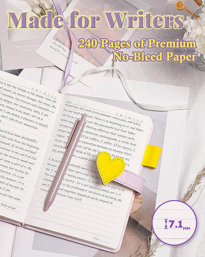 Journal for Women and Girls with Heart Buckle, 240 Pages Girls Diary Journal with Pen for Writing, Cute Daily Writing Journals for Women, Pretty Journaling Hardcover Notebooks(Lavender Purple)