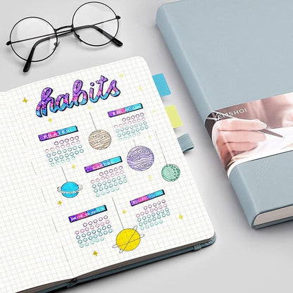 EMSHOI Graph Paper Notebook - 256 Pages A5 Graph Notebook/Journal, Hard Cover, 120gsm Thick Paper, Smooth PU Leather, Inner Pocket, 5.75'' × 8.38''-GrayBlue