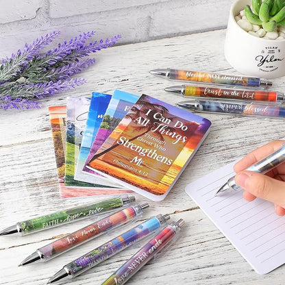 Colarr 24 Pcs Christian Bulk Gifts for Women Men Bible Verse Pens and Notebooks Religious Easter Gifts Scripture Ballpoint Pens Journals Sunday School Church Inspirational Study Supplies(Scenery)