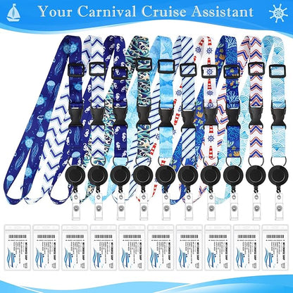 10 Sets Cruise Lanyards Retractable Carnival Cruise Lanyards with ID Holder Adjustable Lanyards with Detachable Badge Clip for Cruise Ship Cards.