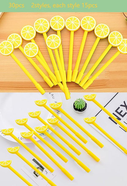 YYaaloa 30pcs Lemon Pens Cute Gel Ink Pens 0.5mm Black Ink Novelty Pens for Child, Women Coworkers Office School Home Wedding Bridal Shower Gifts Party Supplies (Cute Lemon 30pcs)