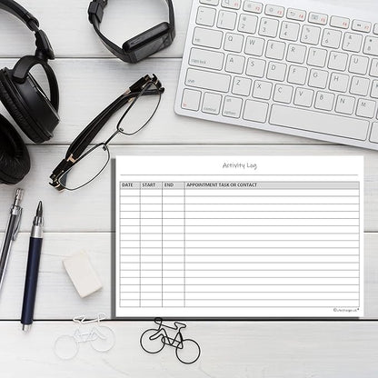 Activity Log Notepads(2 Pack, 50 Pages Each) Pad Planners to List a Task, Action or Contact. A Versatile Work Tool to Track Time & Office Productivity. 8.5 X 5.5, A5 Sheets. Made in the USA.