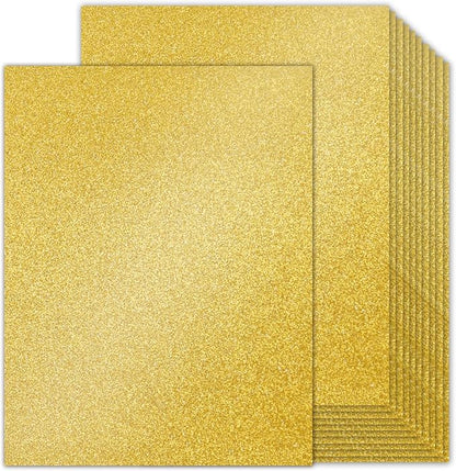 Double-Sided Gold Glitter Cardstock 8.5 x 11 24 Sheets, Goefun 100lb No-Shed Shimmer Glitter Paper for Wedding Parties, Invitations, Birthday, DIY Craft Projects, Anniversary