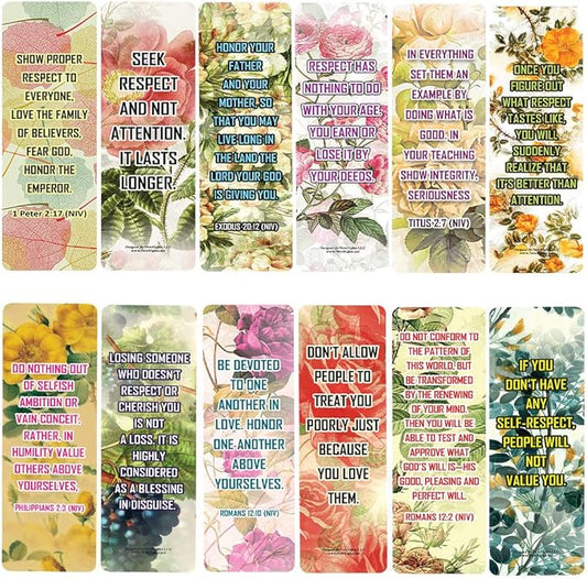 NewEights Famous Verses and Quotes on Respect (12-Pack) – Daily Motivational Card Set – Collection Set Book Page Clippers – Ideal for Church Events
