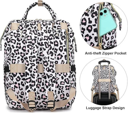 Leopard Laptop Backpack College School Backpack Bookbags Nurse Backpacks Travel Bags Casual Daypacks for Women Girls Fits 15.6 Inch Notebook