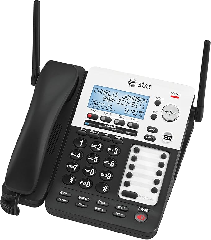 AT&T SynJ SB67158 DECT 6.0 4-Line Corded/Cordless Small Business Phone System with Answering System,Black/silver