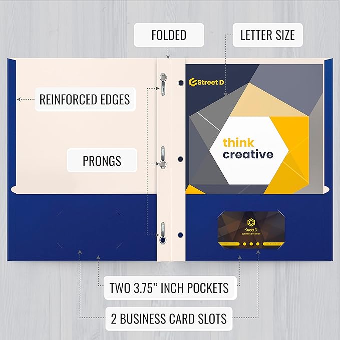 Better Office Products Blue Paper 2 Pocket Folders with Prongs, 50 Pack, Matte Texture, Letter Size Paper Folders, 50 Pack, with 3 Metal Prong Fastener Clips, Blue