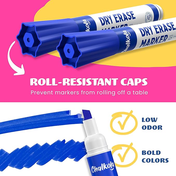 Chalkola Dry Erase Markers Bulk (60 Pack, 12 Vibrant Colors) | Chisel Tip WhiteBoard Markers, Dry Erase Pens - White Board Pens for Kids, Teachers - Home, Office, School Classroom Supplies