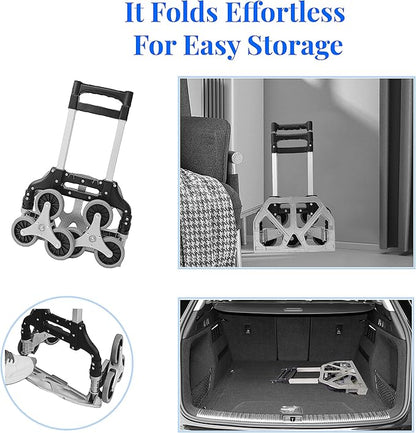 Folding Hand Truck, 165lbs Load Stair Climbing Cart with Silent Wheel, Light Weight Portable Folding Dolly Multi-fuctional Foldable Hand Cart Heavy Duty Utility Cart for Home Office & Travel Use
