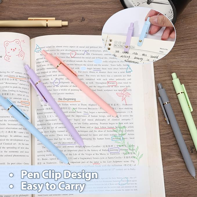 FIOVER Colored Pens, 6 Pack Colorful Gel Pens, Medium Point 0.7mm, Smooth Writing Journaling Supplies Multicolor Ballpoint for Journaling, Drawing, Doodling, and Note Taking (Multiple Colors)