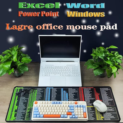 Excel/Word/Power Point/Windows Mouse pad,Non-Slip&Waterproof Large Gaming Office pc Desk mat(XL 31.5 x 11.8 in),Over 200 Keyboard Shortcuts Mousepad