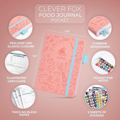Clever Fox Food Journal Pocket - Daily Food Diary, Meal Planner to Track Calories & Nutrients, Weight Loss Tracker Notebook, 4x5.5” (Light Pink)