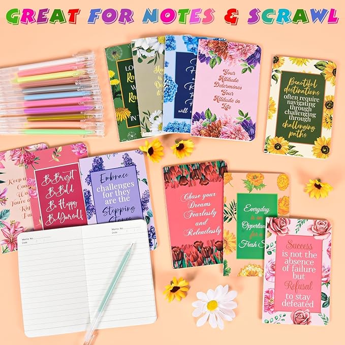 48 Pcs Mini Inspirational Notebooks Bulk with 48 Pcs Colorful Pens, Small Pocket Journal Notepads Set, Motivational Bulk Gifts for Women Men Teacher Student Kids,Fun School Office Supplies,3.5"x5.5"