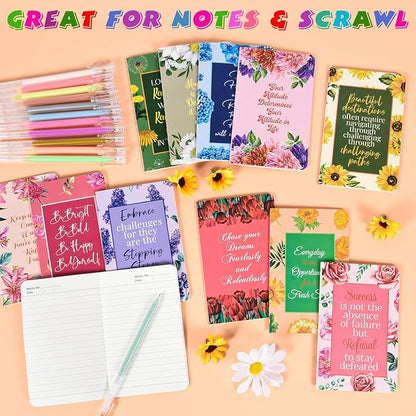 60 Pcs Mini Inspirational Notebooks Bulk with 60 Pcs Colorful Pens, Small Pocket Journal Notepads Set, Motivational Bulk Gifts for Women Men Teacher Student Kids,Fun School Office Supplies,3.5"x5.5"