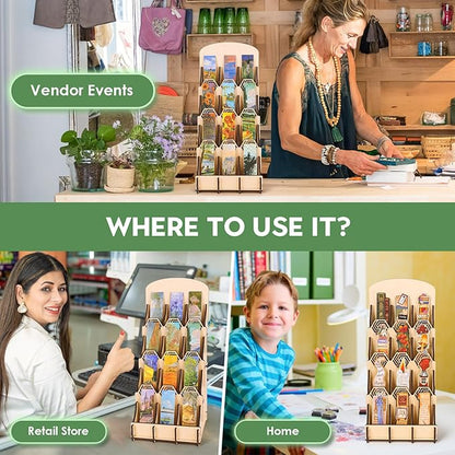 Bookmark Display Stand, Bookmark Holder Sticker Display for Anyting up to 2.4 Inches Wide, 4 Tier Wood Bookmark Stand, Portable Product Bookmark Display for Vendors, Craft Show, Retail Store