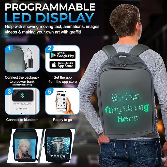 LED Backpack, LED Bag, LED Backpack with Programmable Screen, Carry-On Backpack, Digital Backpack, LED Bookbag, Video Backpack, laptop Backpack for women and men, Motorcycle Backpack