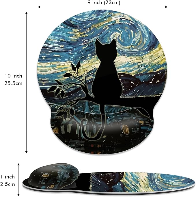 Ergonomic Mouse Pad with Wrist Support,Aesthetic Black Cat Mouse Pad with Wrist Rest,Relieve Wrist Pain Mousepad Non-Slip Rubber Base,Cute Mouse Pads for Desk,Computers,Laptop,Office,Accessories