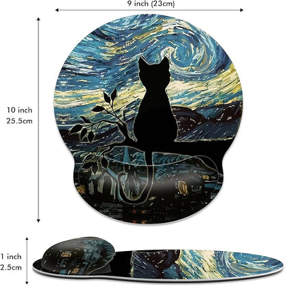 Ergonomic Mouse Pad with Wrist Support,Aesthetic Black Cat Mouse Pad with Wrist Rest,Relieve Wrist Pain Mousepad Non-Slip Rubber Base,Cute Mouse Pads for Desk,Computers,Laptop,Office,Accessories