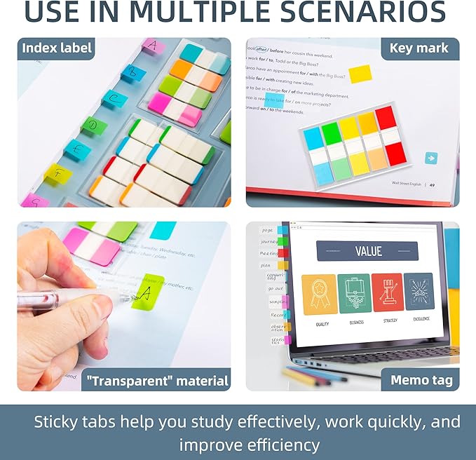 Golcellia Sticky Book Index Tabs, Page Tabs Markers 872 Pieces(5 Styles, 19 Colors) Annotation Tabs, Book Annotation Supplies Study Pack