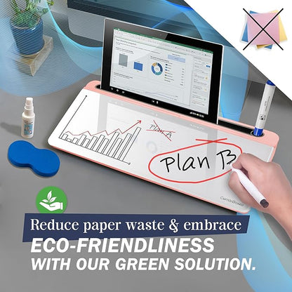 15-Inch Desktop Whiteboard - Glass Dry Erase Board for Desk Whiteboard with Stand with 3 Markers, Spray Bottle, 3 Cable Holders & Storage Box Work from Home Office Gadgets, Peach