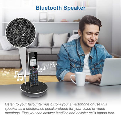 VTech LS6381-2 Bluetooth Speaker with Echo Cancellation, Noise Reduction, Music Streaming, PC/Landline/Cellular Calls, Paired with DECT6.0 Cordless Handset, Answering System, Smart Call Blocker,Black
