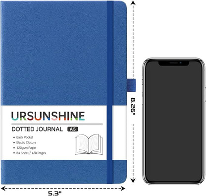 Dotted Journal/Notebook - Dot Grid Hard Cover Notebook, Premium Thick Paper with Fine Inner Pocket, Black Smooth Faux Leather, Pen Loop, 5.3'' x 8.26'' - Violet