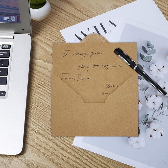 100 Qty 5.25 x 7.25 inches Printable A7 Invitation Envelopes & 100 Qty Flat Cards, Self Seal 120GSM Brown Kraft Paper Envelopes for Invitations, Papers, Photos, Documents, Wedding