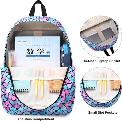 Mermaid School Backpack for Teens Girls, Womens College Bookbags Kids School Bags Laptop Backpacks