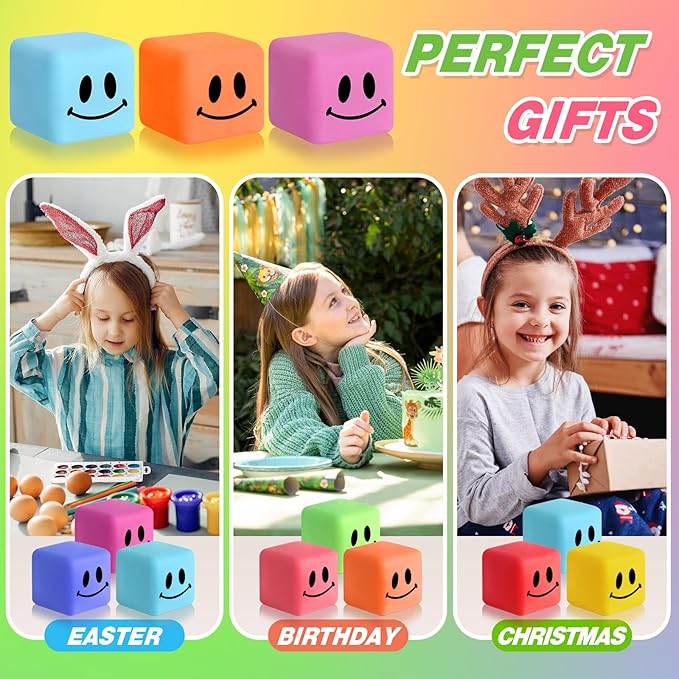 16 Pack Mini Slow Rising Stress Cube, Square Fidget Ice Cube Stress Balls, Stretchy Fidget Toy for Anxiety Stress Relief, Classroom Prize Cube Squishies for Adults Kids Children Teens Party Favors