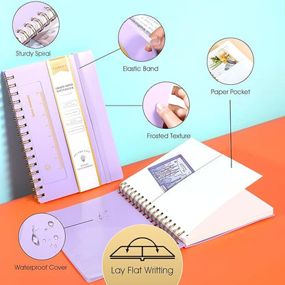 Yoment Graph Paper Spiral Notebook A5 Graphing Notebook 160 Pages Graph Paper Notebook Spiral Bound Waterproof Plastic Hardcover Spiral Journal 5x7 Grid Notebooks for Note Taking,Purple
