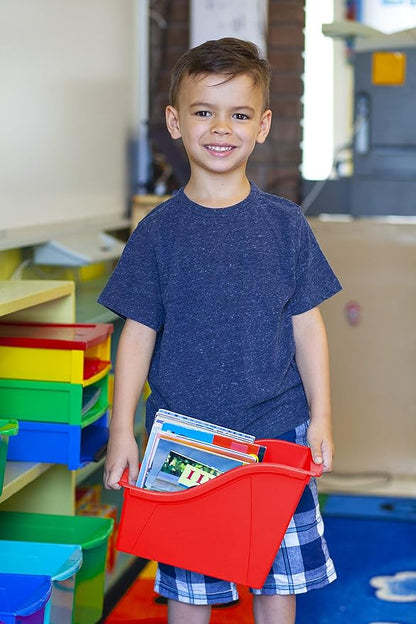 Storex 70113U06C Small Book Bin, 11.75 x 4.5 x 8.5 Inches, Assorted Colors, Color Assortment WILL Vary, Case of 6, Multicolor, Classroom Assortment