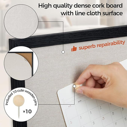 Fun Memories Cork Board Bulletin Board for Office, 20" x 30" Oak Wooden Framed Corkboard, Wall Mounted Notice Pin Board for School Home & Office, Black