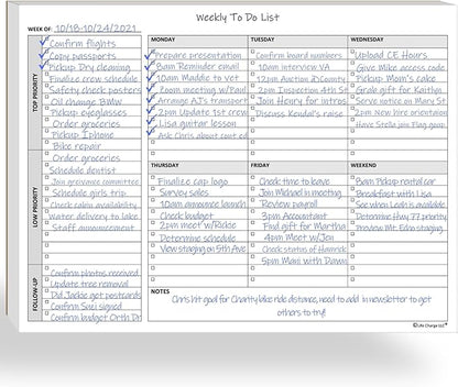 Weekly To Do List Notepad, 60 Page Task Planning Pad w/Daily Checklist, Priority Todo Checkbox & Notes. Desk Notebook to Organize Office 11 X 8.5