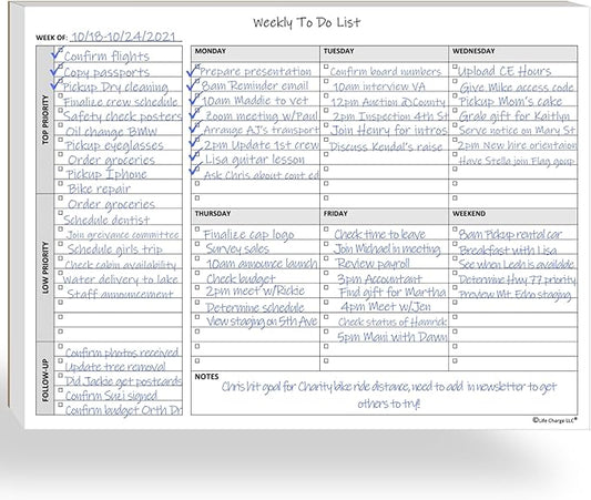 Weekly To Do List Notepad, 60 Page Task Planning Pad w/Daily Checklist, Priority Todo Checkbox & Notes. Desk Notebook to Organize Office 11 X 8.5