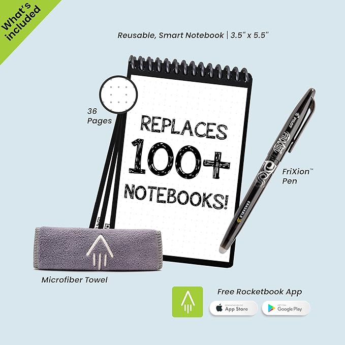 Rocketbook Smart Reusable Notebook, Mini Spiral Notebook, Infinity Black, (3.5" x 5.5")